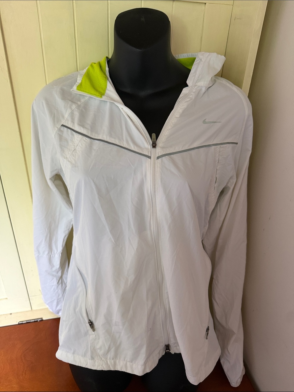 Nike White Hooded Windbreaker with Lime Interior